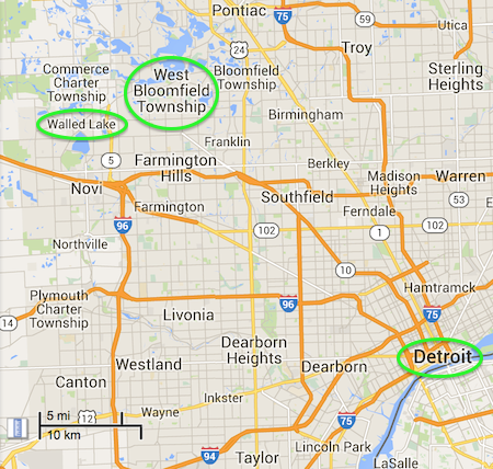 Map of Detroit area