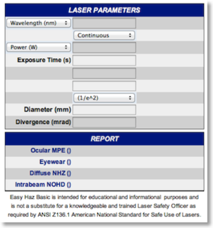 Easy Haz web version laser calucations